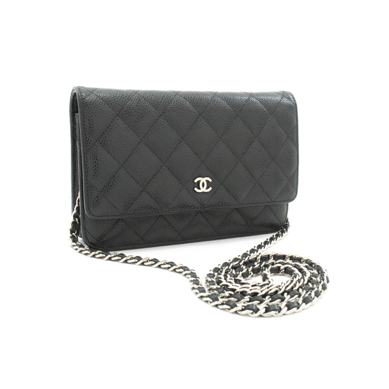 【日本直送】香奈兒粒面小牛皮鏈錢包 WOC 黑色單肩背包-1