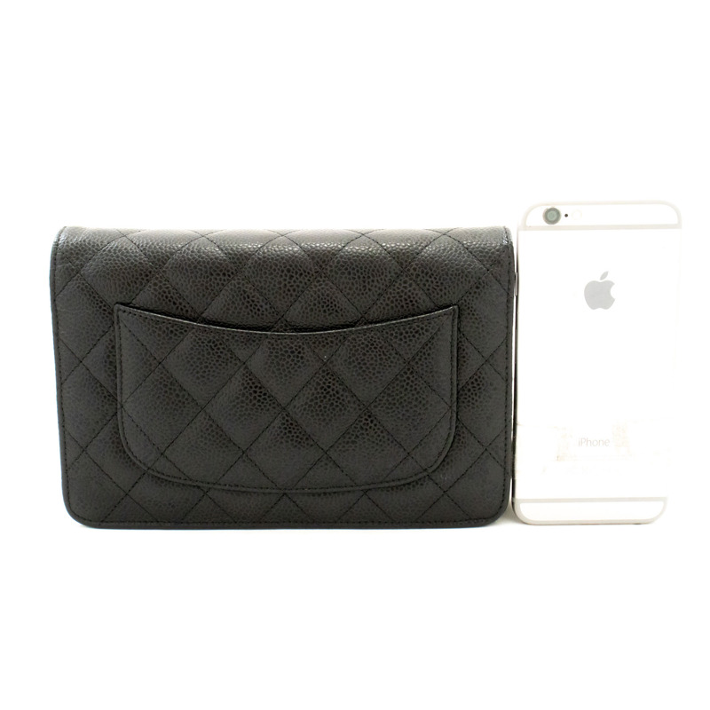 【日本直送】香奈兒粒面小牛皮鏈錢包 WOC 黑色單肩背包-2