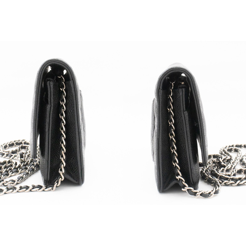 【日本直送】香奈兒粒面小牛皮鏈錢包 WOC 黑色單肩背包-4