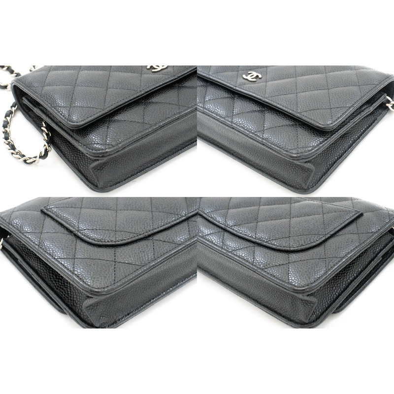 【日本直送】香奈兒粒面小牛皮鏈錢包 WOC 黑色單肩背包-5