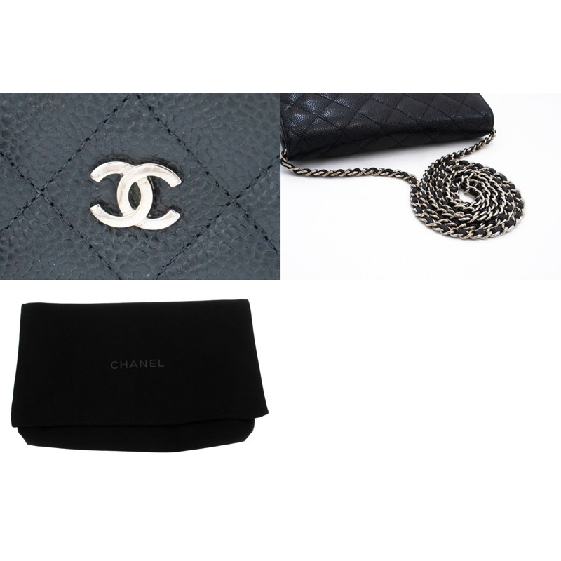 【日本直送】香奈兒粒面小牛皮鏈錢包 WOC 黑色單肩背包-6