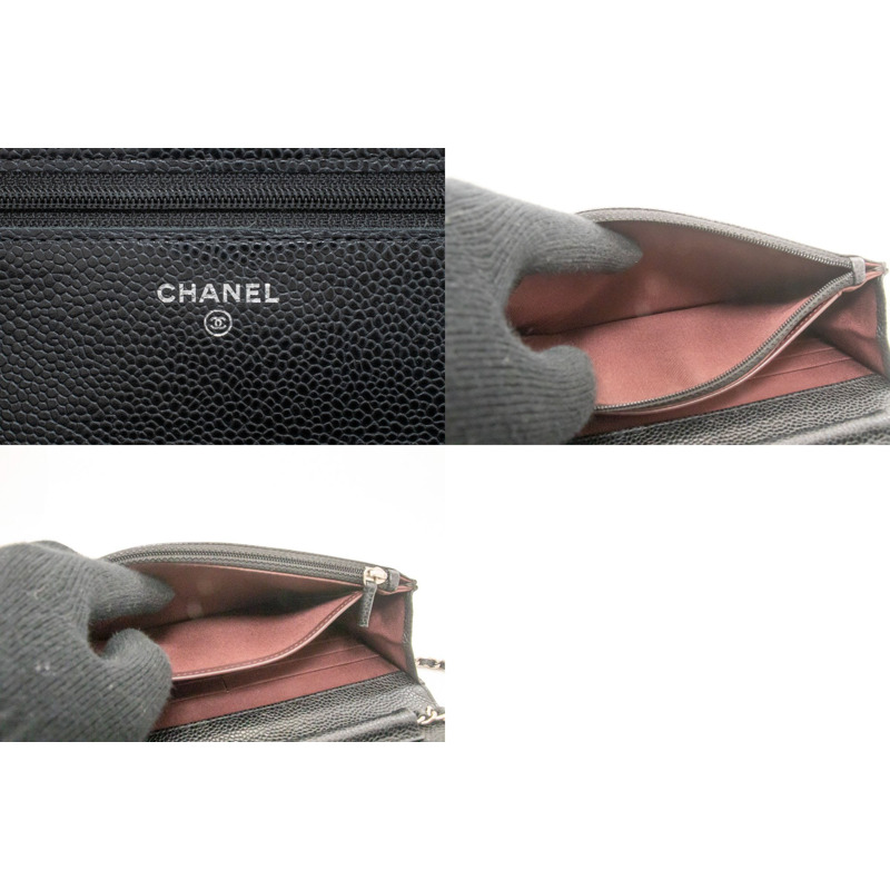 【日本直送】香奈兒粒面小牛皮鏈錢包 WOC 黑色單肩背包-7