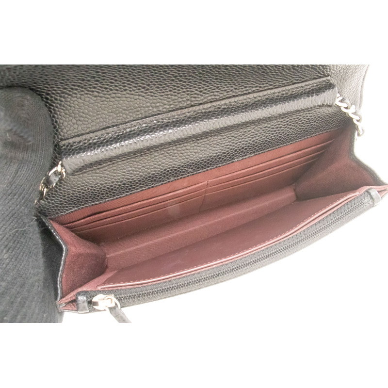 【日本直送】香奈兒粒面小牛皮鏈錢包 WOC 黑色單肩背包-9