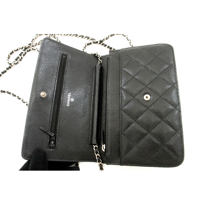 【日本直送】香奈兒粒面小牛皮鏈錢包 WOC 黑色單肩背包-10