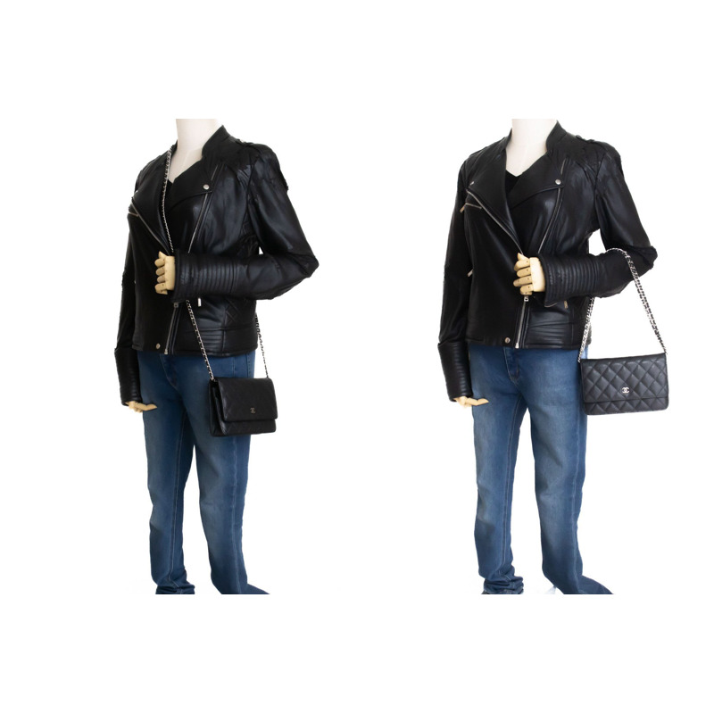 【日本直送】香奈兒粒面小牛皮鏈錢包 WOC 黑色單肩背包-11