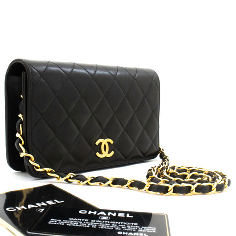 香奈兒黑色菱格紋全蓋小鏈條單背包/手拿包