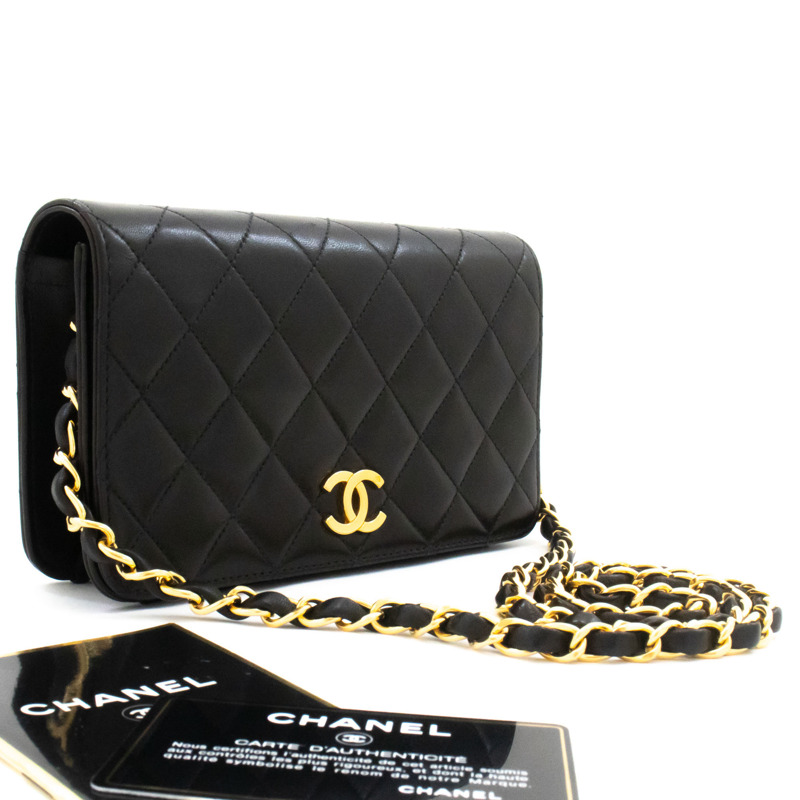 【日本直送】香奈兒黑色菱格紋全蓋小鏈條單背包/手拿包-0