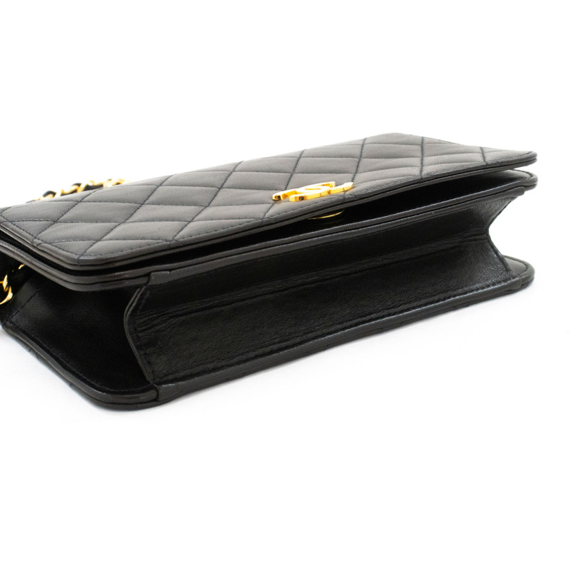 【日本直送】香奈兒黑色菱格紋全蓋小鏈條單背包/手拿包-3