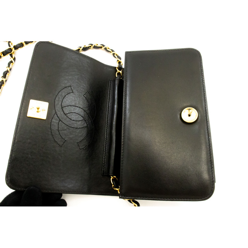 【日本直送】香奈兒黑色菱格紋全蓋小鏈條單背包/手拿包-10