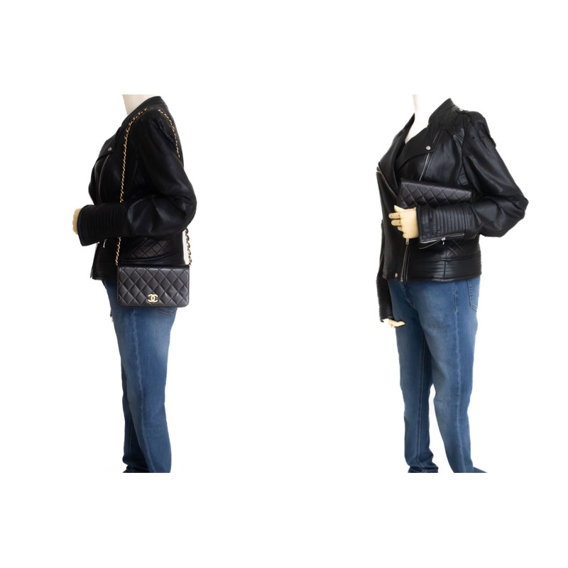 【日本直送】香奈兒黑色菱格紋全蓋小鏈條單背包/手拿包-11