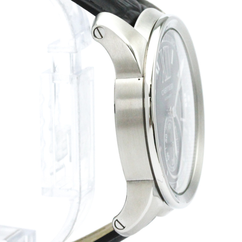 CARTIER Calibre de Cartier 鋼質皮革自動男士手錶 W7100014 (外裝仕上げ済み)-7