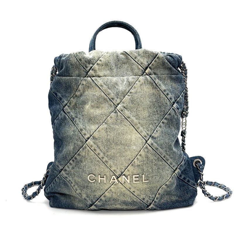 CHANEL 藍色牛仔22bag後背包32*34*8 99新配件盒子 塵袋-2