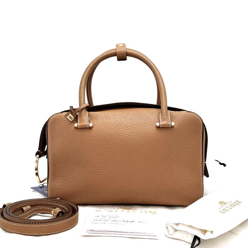 DELVAUX 棕色金扣CoolBox系列 中號手提肩背斜背包27*17*12 98新配件塵袋*2  卡冊 保卡-2