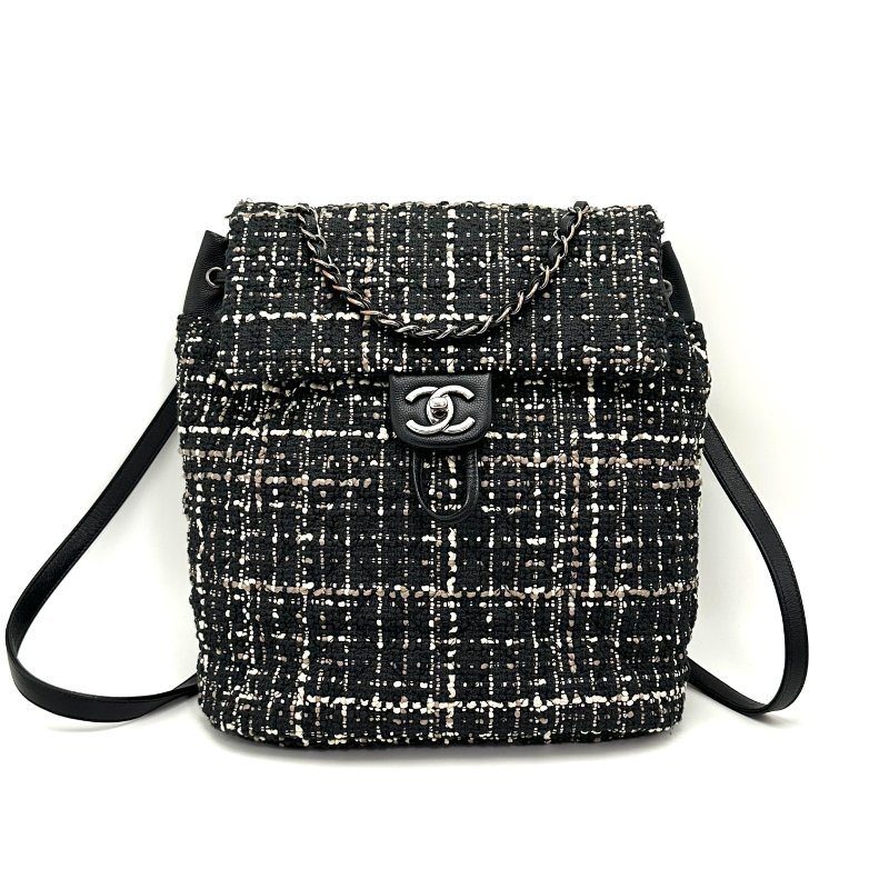 CHANEL粗毛呢拼皮銀扣薩爾茨堡後背包98新配件塵袋25*27*13-2