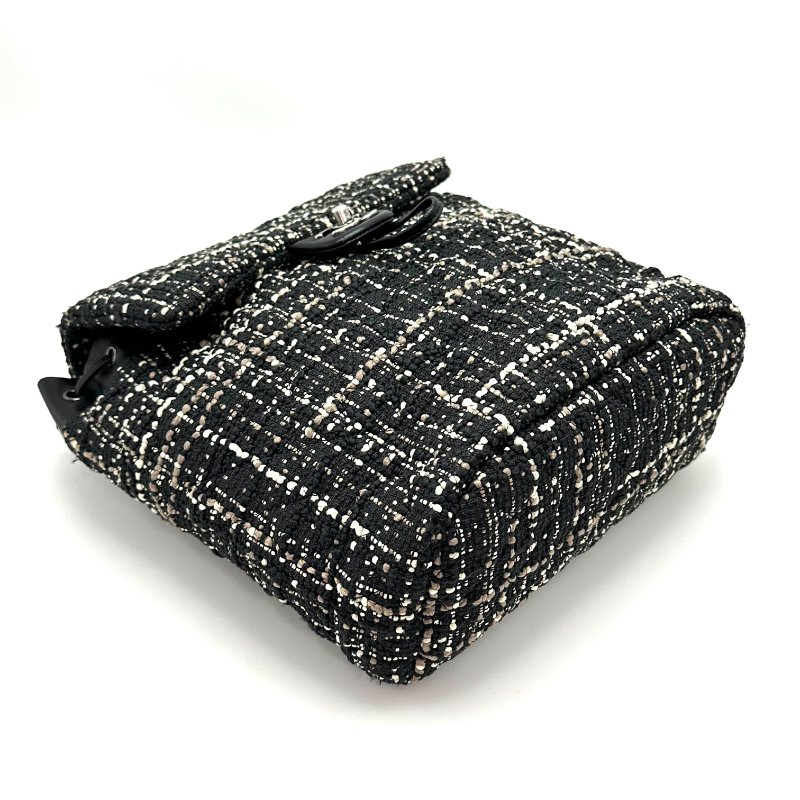 CHANEL粗毛呢拼皮銀扣薩爾茨堡後背包98新配件塵袋25*27*13-5