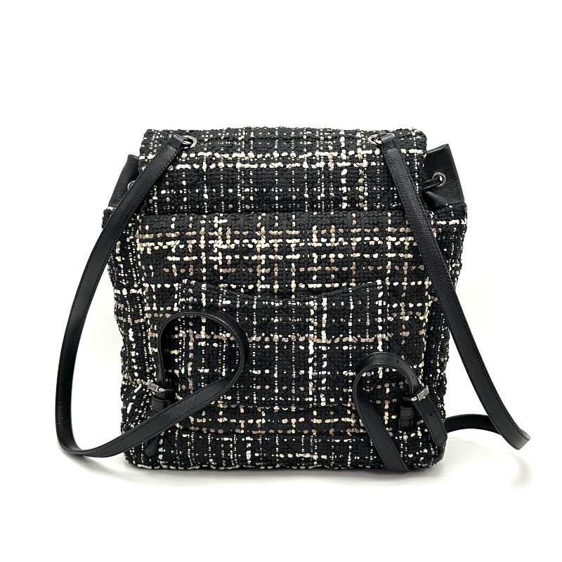 CHANEL粗毛呢拼皮銀扣薩爾茨堡後背包98新配件塵袋25*27*13-6