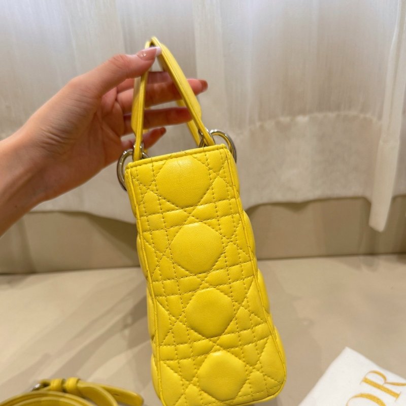 DIOR 四格黛妃包 檸檬黃,肩帶上的限量徽章 20*17*8cm 99新配件肩帶 塵袋-4