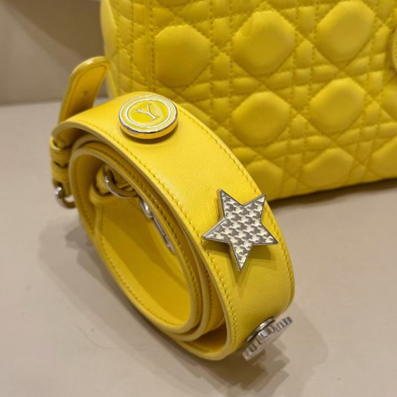 DIOR 四格黛妃包 檸檬黃,肩帶上的限量徽章 20*17*8cm 99新配件肩帶 塵袋-6