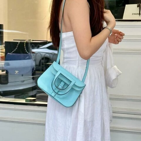 Hermes  Halzan mini  U2微風藍 swift皮 22*13*6cm  98新配件盒子塵袋