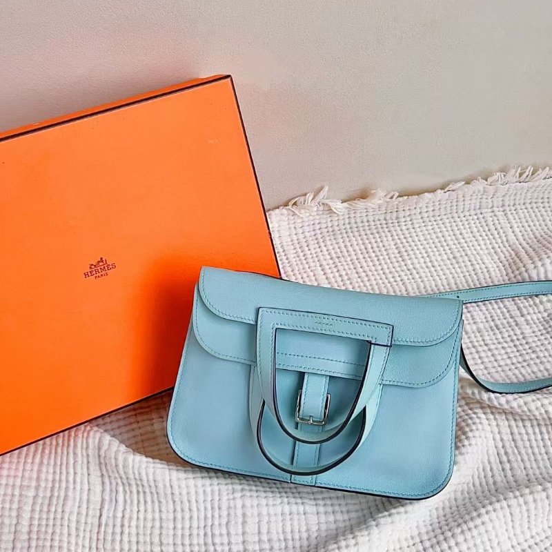 Hermes Halzan mini U2微風藍 swift皮 22*13*6cm 98新配件盒子塵袋-1