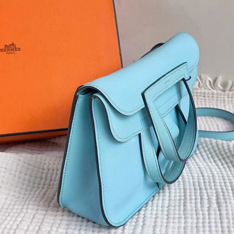 Hermes Halzan mini U2微風藍 swift皮 22*13*6cm 98新配件盒子塵袋-2