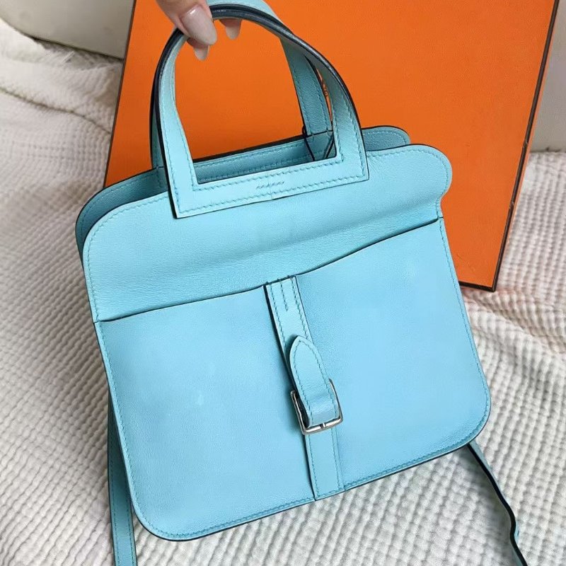 Hermes Halzan mini U2微風藍 swift皮 22*13*6cm 98新配件盒子塵袋-3