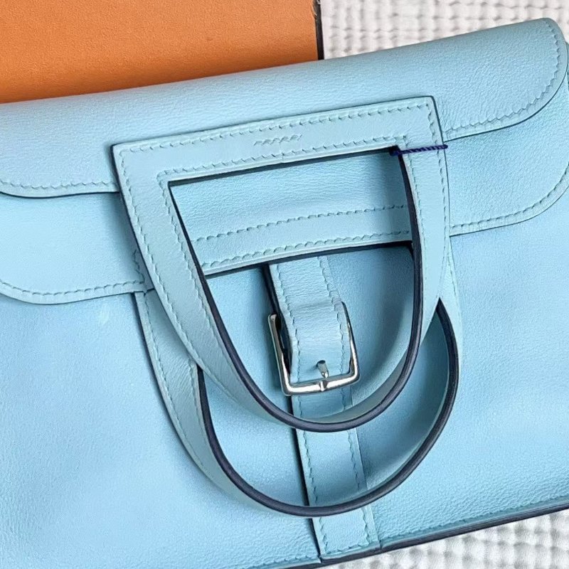 Hermes Halzan mini U2微風藍 swift皮 22*13*6cm 98新配件盒子塵袋-4