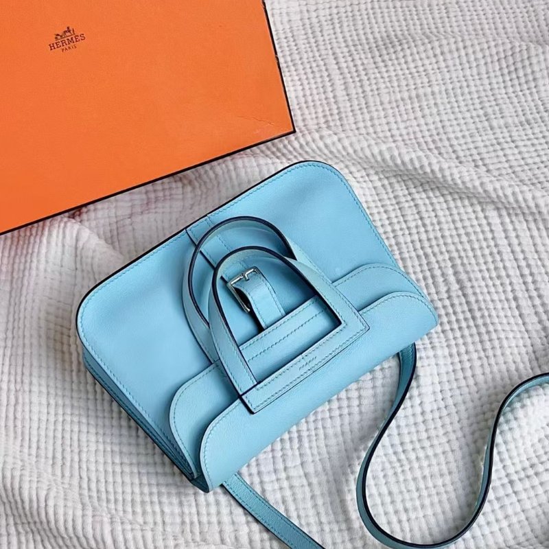 Hermes Halzan mini U2微風藍 swift皮 22*13*6cm 98新配件盒子塵袋-5
