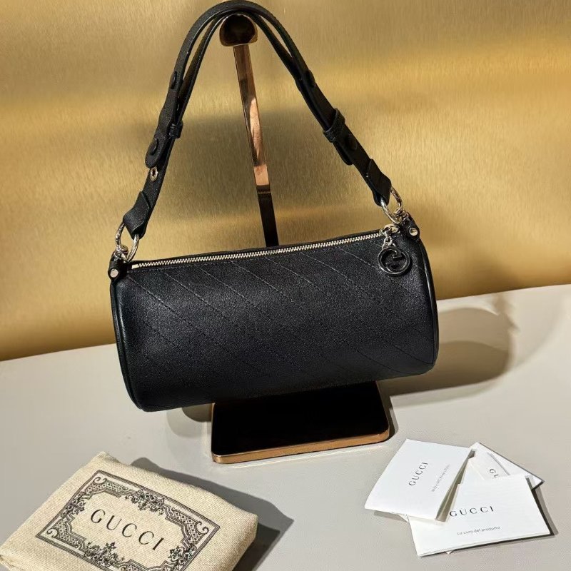 Gucci Blondie系列牛皮黑銀 圓筒包13*25*12cm 99新配件塵袋-1