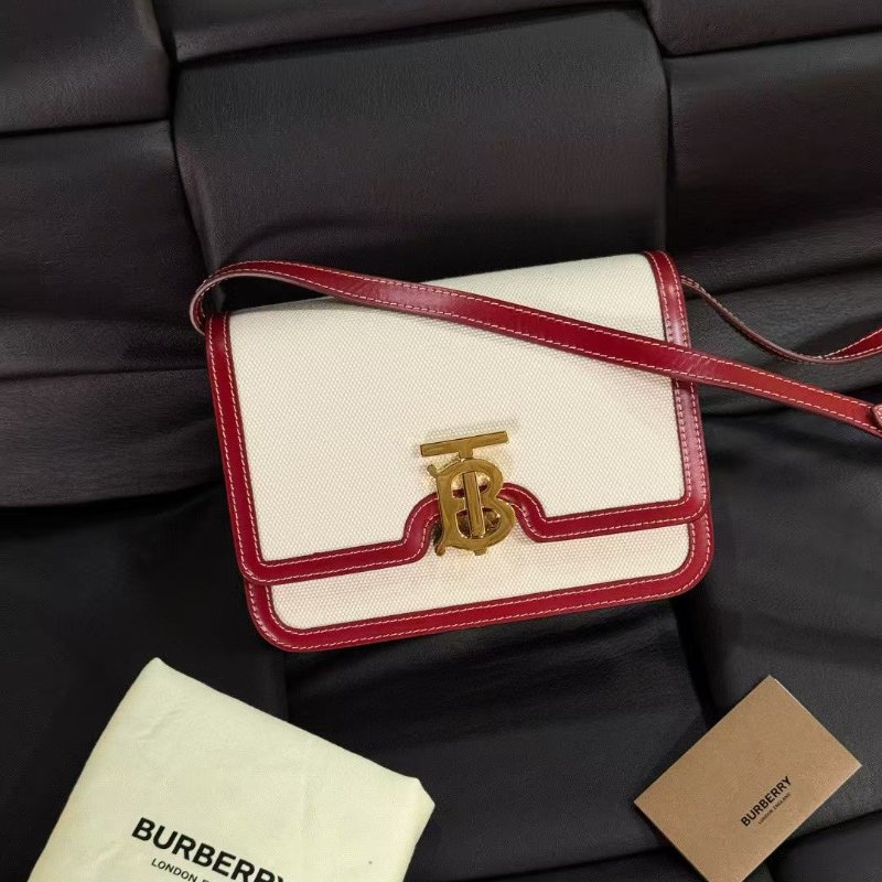 Burberry TB 小號 帆布拼皮 郵差包21*14.5cm 99新配件塵袋 卡冊-1