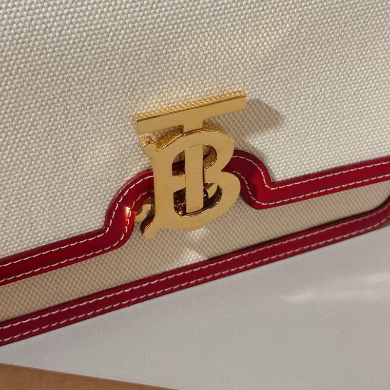 Burberry TB 小號 帆布拼皮 郵差包21*14.5cm 99新配件塵袋 卡冊-2