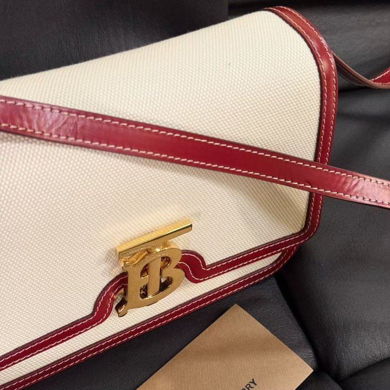 Burberry TB 小號 帆布拼皮 郵差包21*14.5cm 99新配件塵袋 卡冊-4