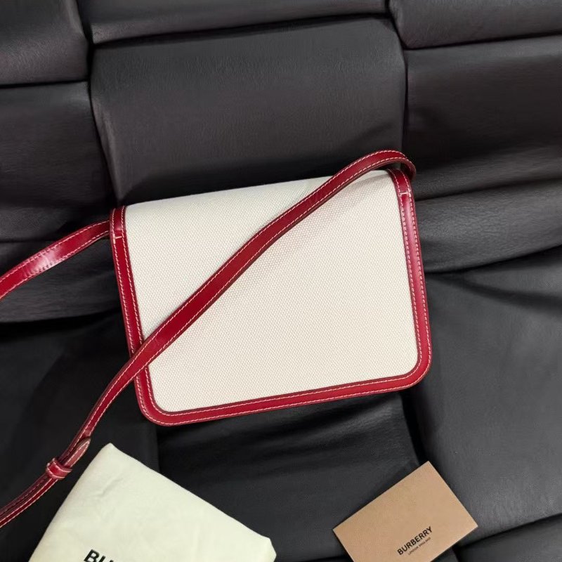 Burberry TB 小號 帆布拼皮 郵差包21*14.5cm 99新配件塵袋 卡冊-6