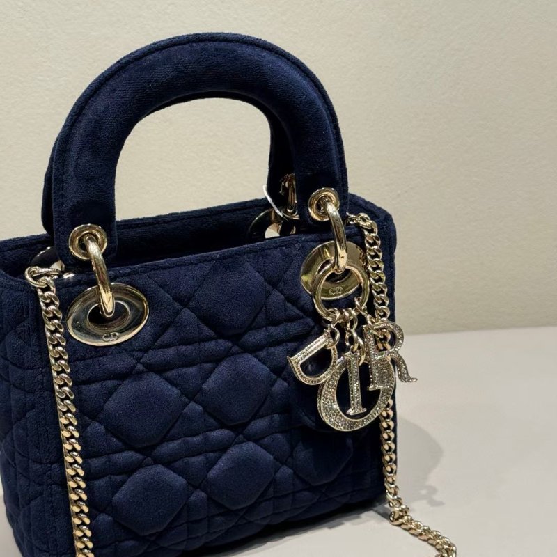 Dior 鑽扣 絲絨 lady黛妃金色滿鑽字母 17*5*15cm 99新配件肩帶 塵袋-3