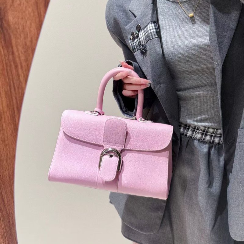 Delvaux 橫版 Brillant 櫻花粉銀扣 28*11*15cm 99新配件肩帶塵袋-0
