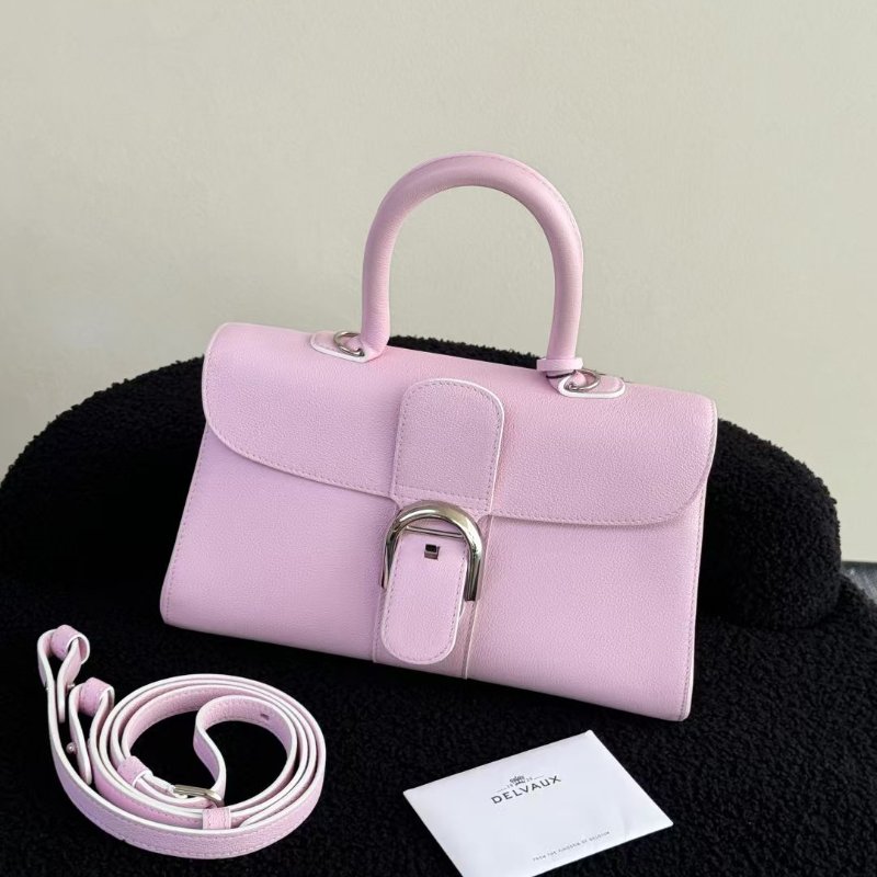 Delvaux 橫版 Brillant 櫻花粉銀扣 28*11*15cm 99新配件肩帶塵袋-1