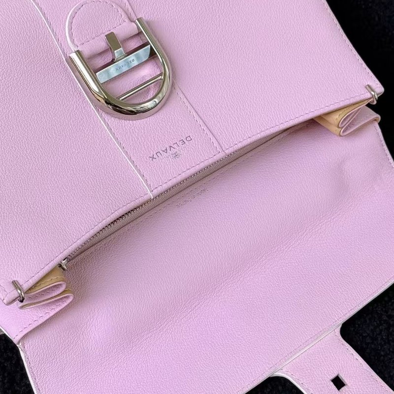 Delvaux 橫版 Brillant 櫻花粉銀扣 28*11*15cm 99新配件肩帶塵袋-3
