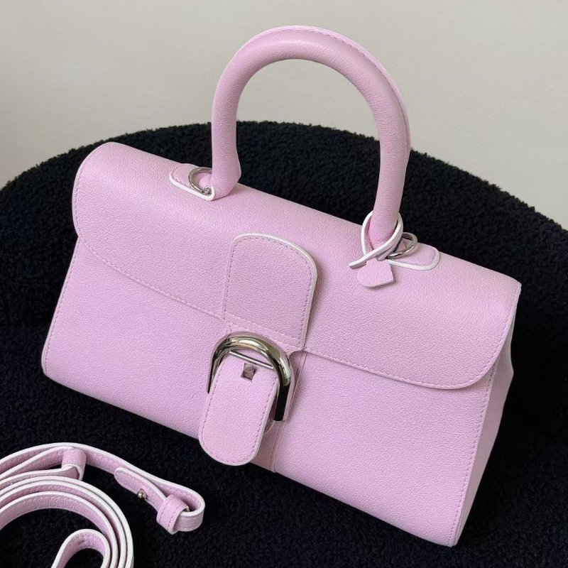 Delvaux 橫版 Brillant 櫻花粉銀扣 28*11*15cm 99新配件肩帶塵袋-4