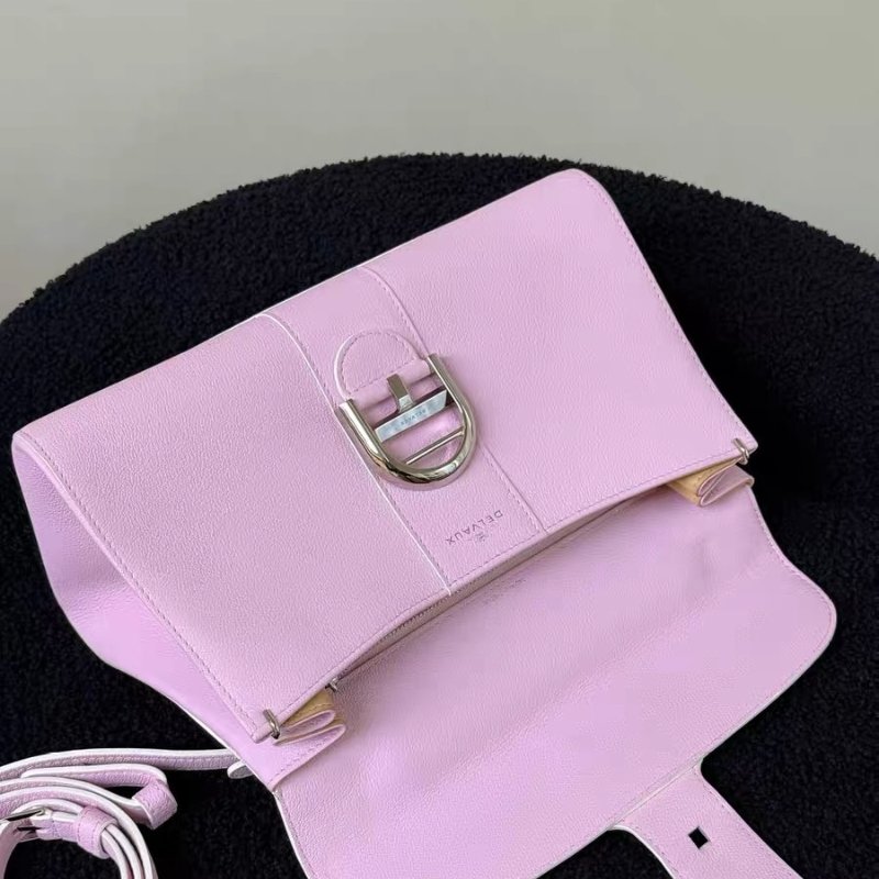 Delvaux 橫版 Brillant 櫻花粉銀扣 28*11*15cm 99新配件肩帶塵袋-5
