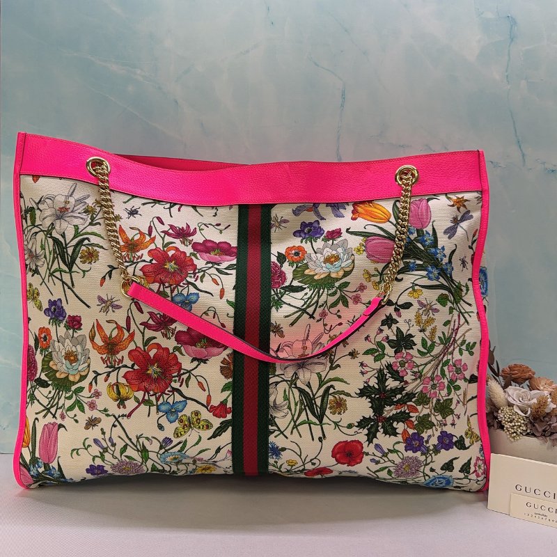 GUCCI Rajah Flora螢光粉大型托特包-1