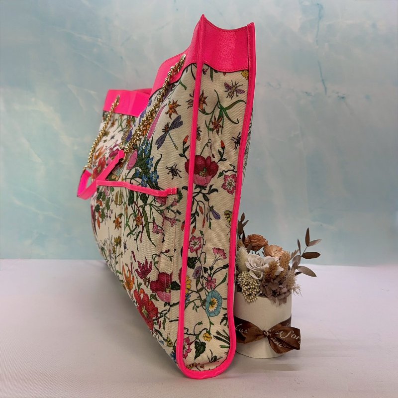 GUCCI Rajah Flora螢光粉大型托特包-2