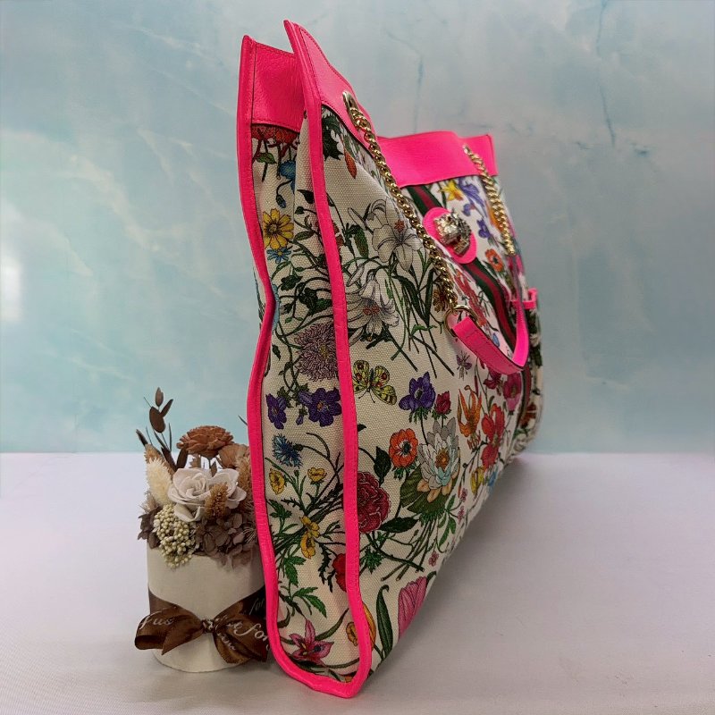 GUCCI Rajah Flora螢光粉大型托特包-3