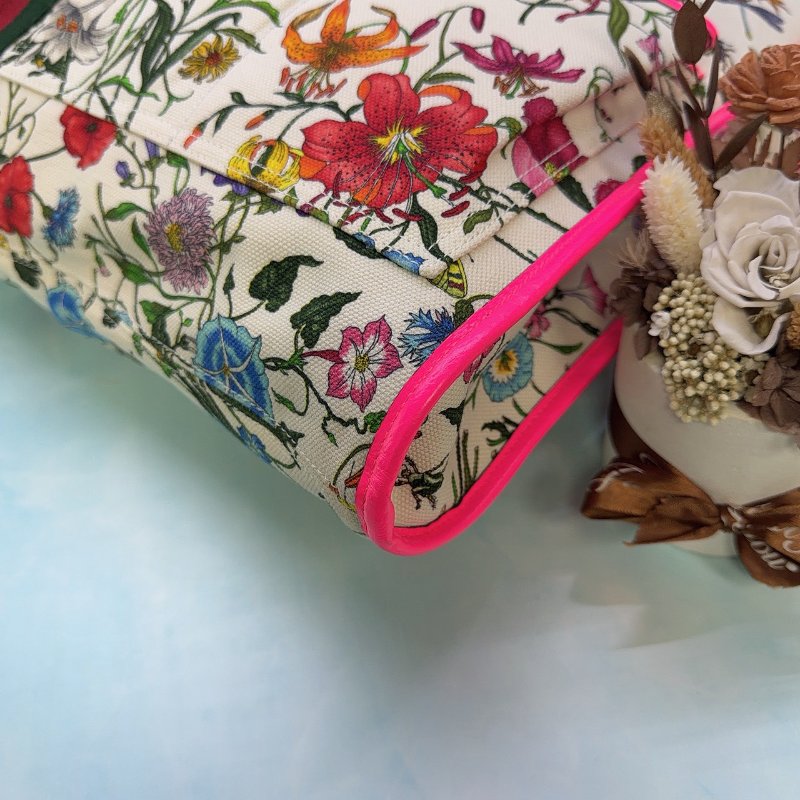 GUCCI Rajah Flora螢光粉大型托特包-7