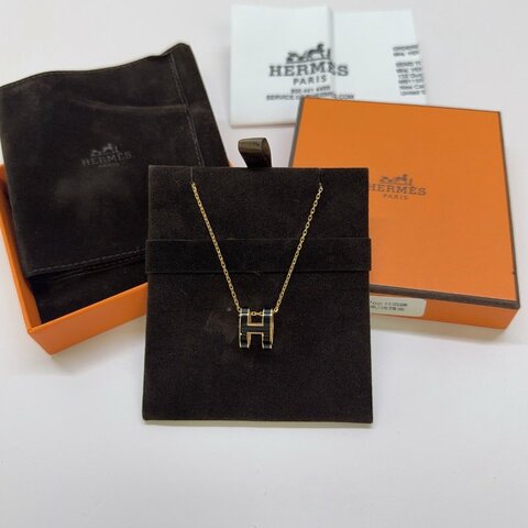 HERMES Pop H黑金立體簍空墜鍊