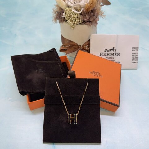 HERMES Pop H黑金立體墜鍊