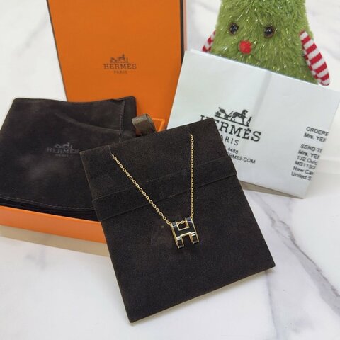 HERMES Pop H黑金立體橢圓墜鍊