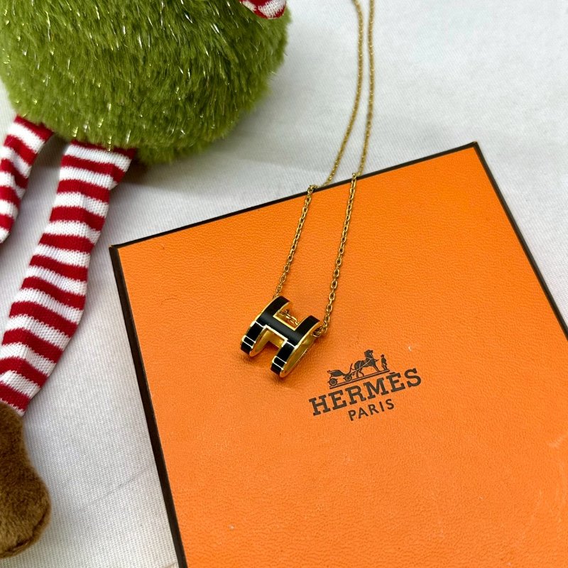 HERMES Pop H黑金立體橢圓墜鍊-1