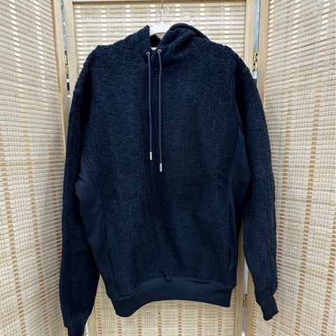 DIOR 迪奧 黑色老花滿印毛巾帽衫衛衣 男女同款 XXS碼