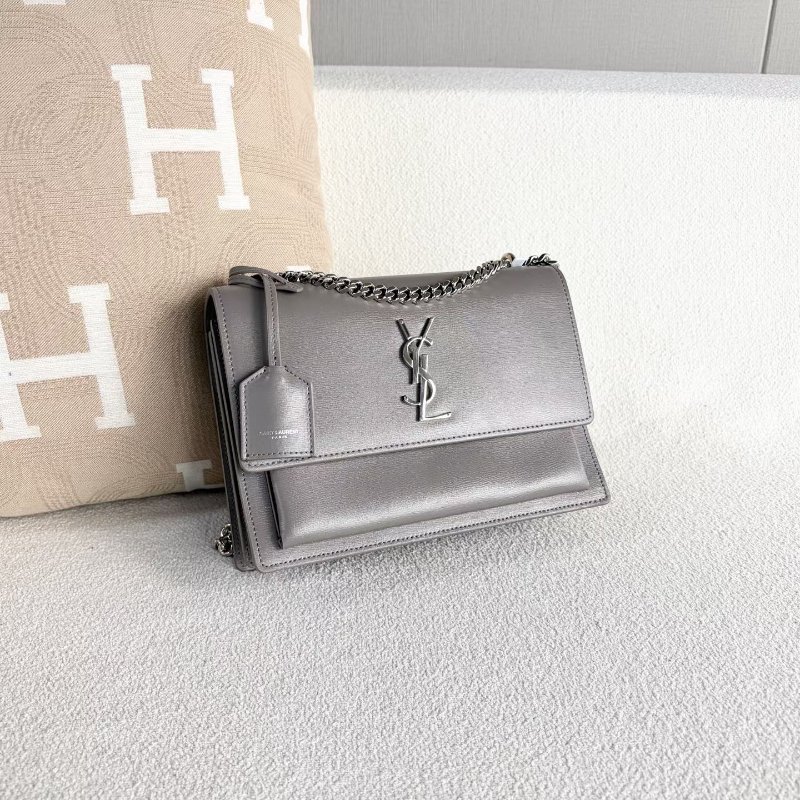 YSL Sunset日落包中號 灰色 銀扣 22*16*7 98新配件購證 塵袋-1