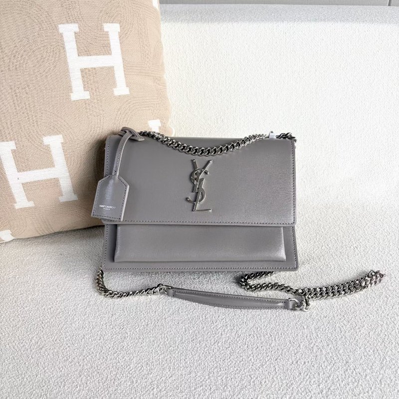 YSL Sunset日落包中號 灰色 銀扣 22*16*7 98新配件購證 塵袋-4